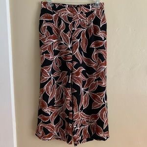 Apt 9 Leaf Pattern Brown & Black Wide Leg Lightweight Gaucho Culottes Pants XS